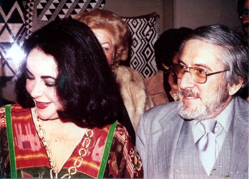 Actress Liz Taylor with NMAfA founder Warren Robbins at the opening of Traditional and Contemporary Crafts from Botswana (Exhibition, 1978) at the Museum of African   Art. Taylor and her husband Sen. Warner were honored at the opening.
