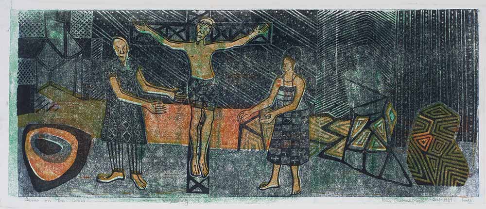 Station XII: They raise Jesus on the cross, 1969 Linoleum block print on rice paper Gift of Mr. George A. Naifeh, 2006.228.12