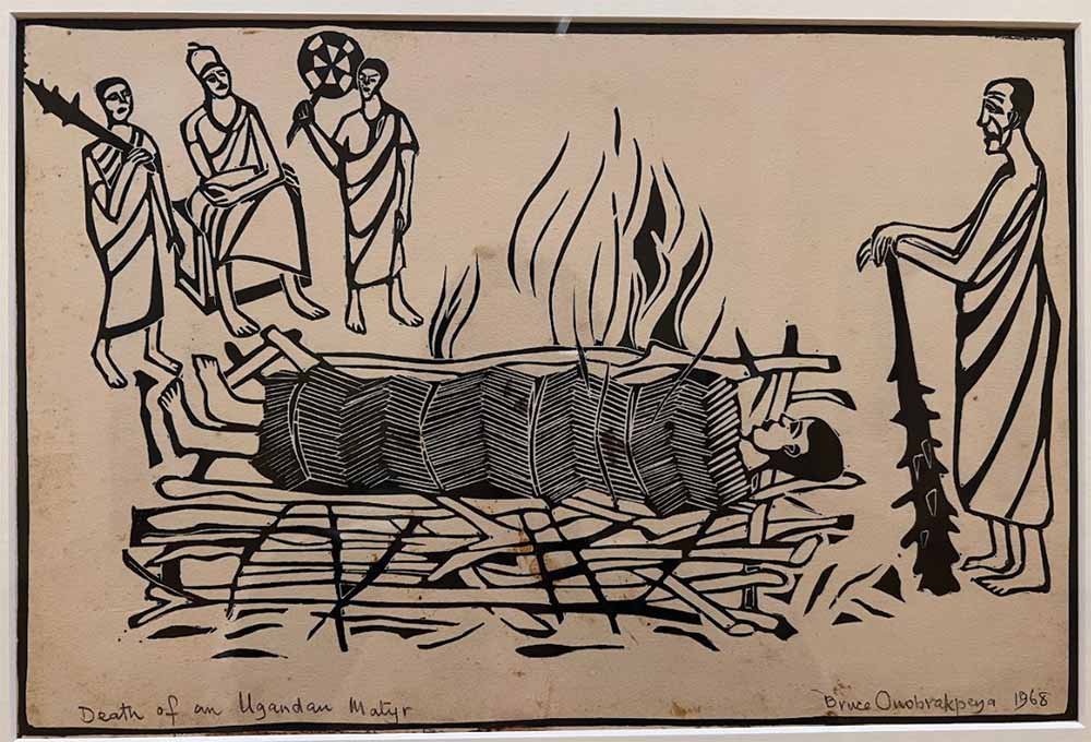 Death of the Ugandan Martyr, 1968 Linocut print Collection of Bruce Onobrakpeya